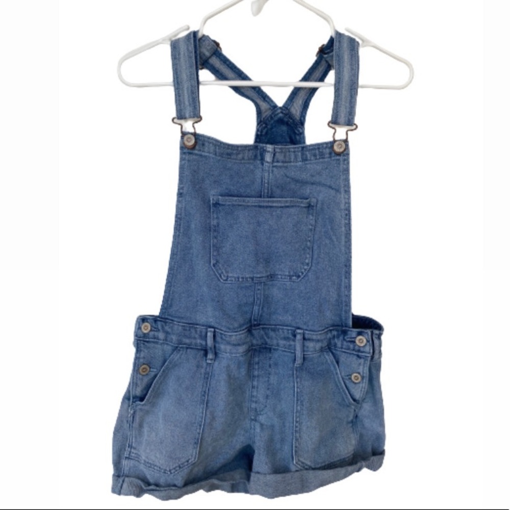 Hollister Jean Boyfriend Short Overalls with Embroidered Flower Vintage Stretch